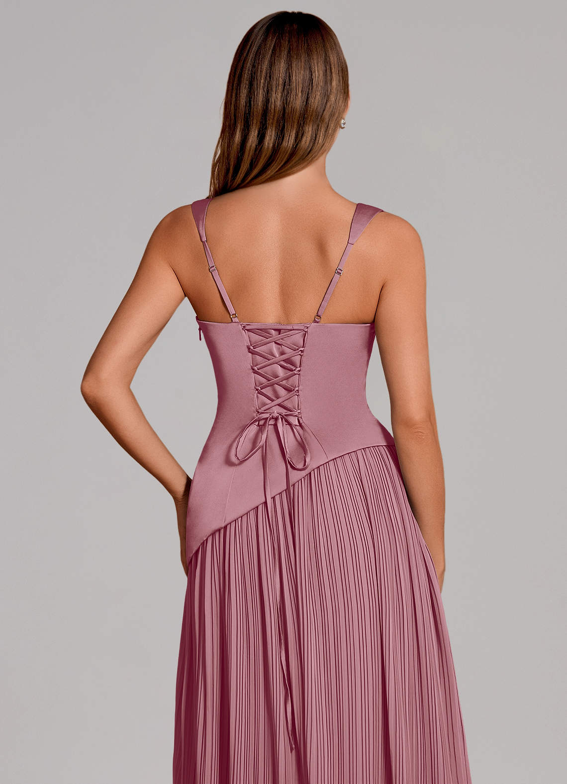 Stephanie A-Line Square-Neck Stretch Satin and Chiffon Bridesmaid Dress in Vintage Mauve