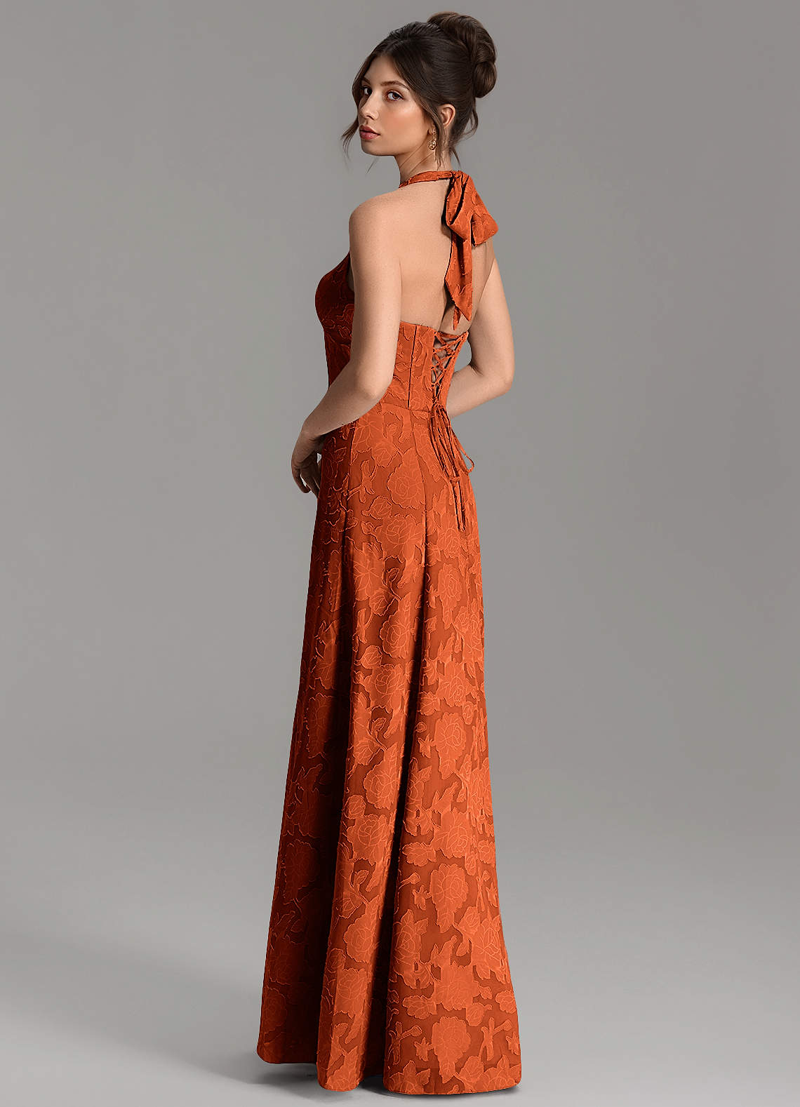 Nia A-Line V-Neck Floral Burnout Bridesmaid Dress in Paprika