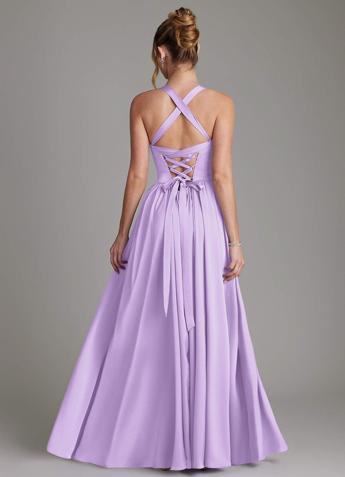 Francis A-Line V-Neck Stretch Satin Bridesmaid Dress in Lilac