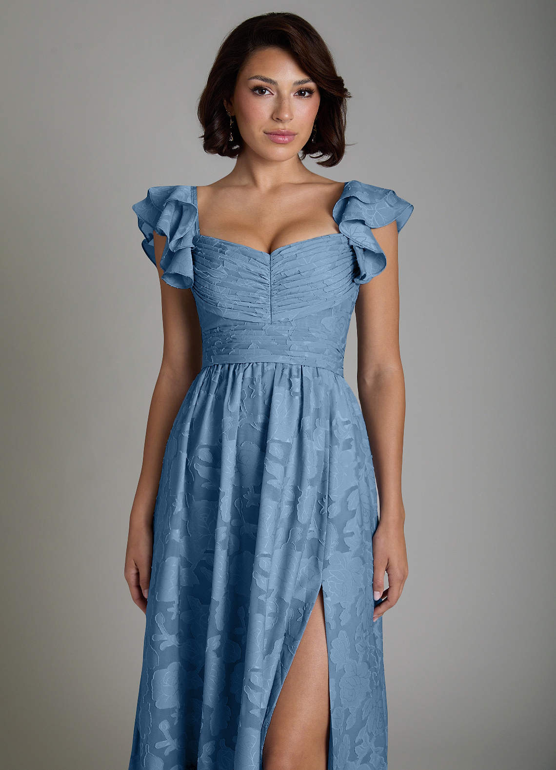 Anaya A-Line V-Neck Floral Burnout Bridesmaid Dress in Steel Blue