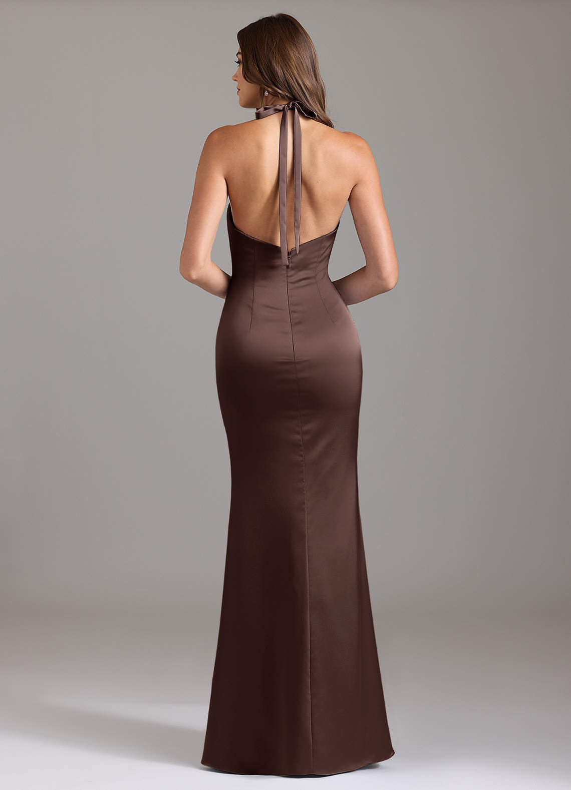 Valerie Mermaid V-Neck Stretch Satin Bridesmaid Dress in Ganache