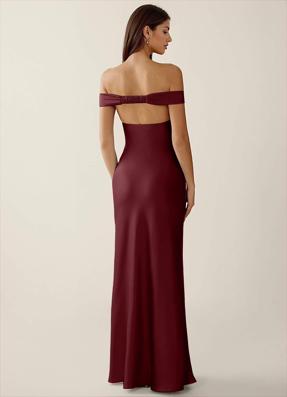 Gwendonme Sheath Off-the-Shoulder Satin Crystal Linen Evening Dress in Wine