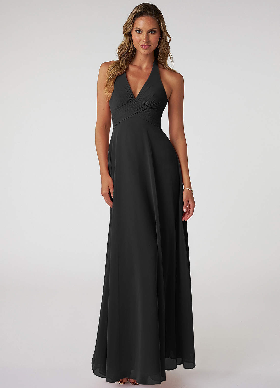 Tessie A-Line V-Neck Chiffon Bridesmaid Dress in black