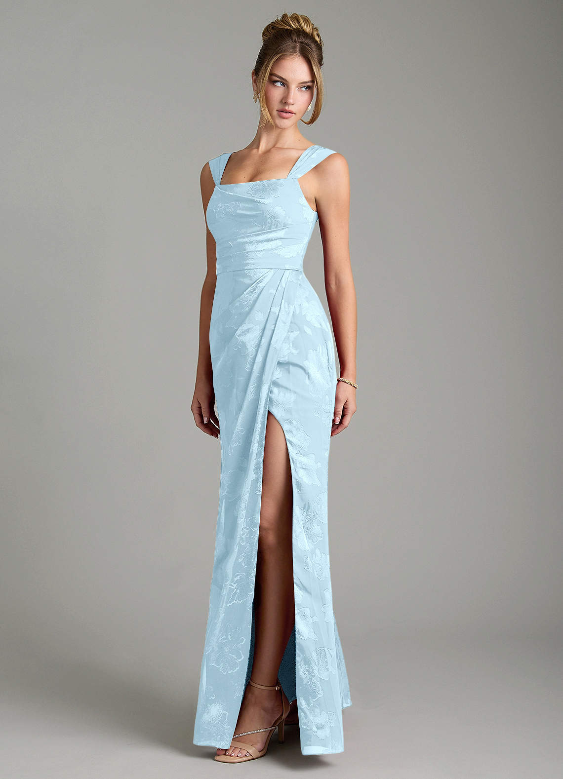 Kaelis Mermaid Scoop-Neck Jacquard Bridesmaid Dress in Sky Blue