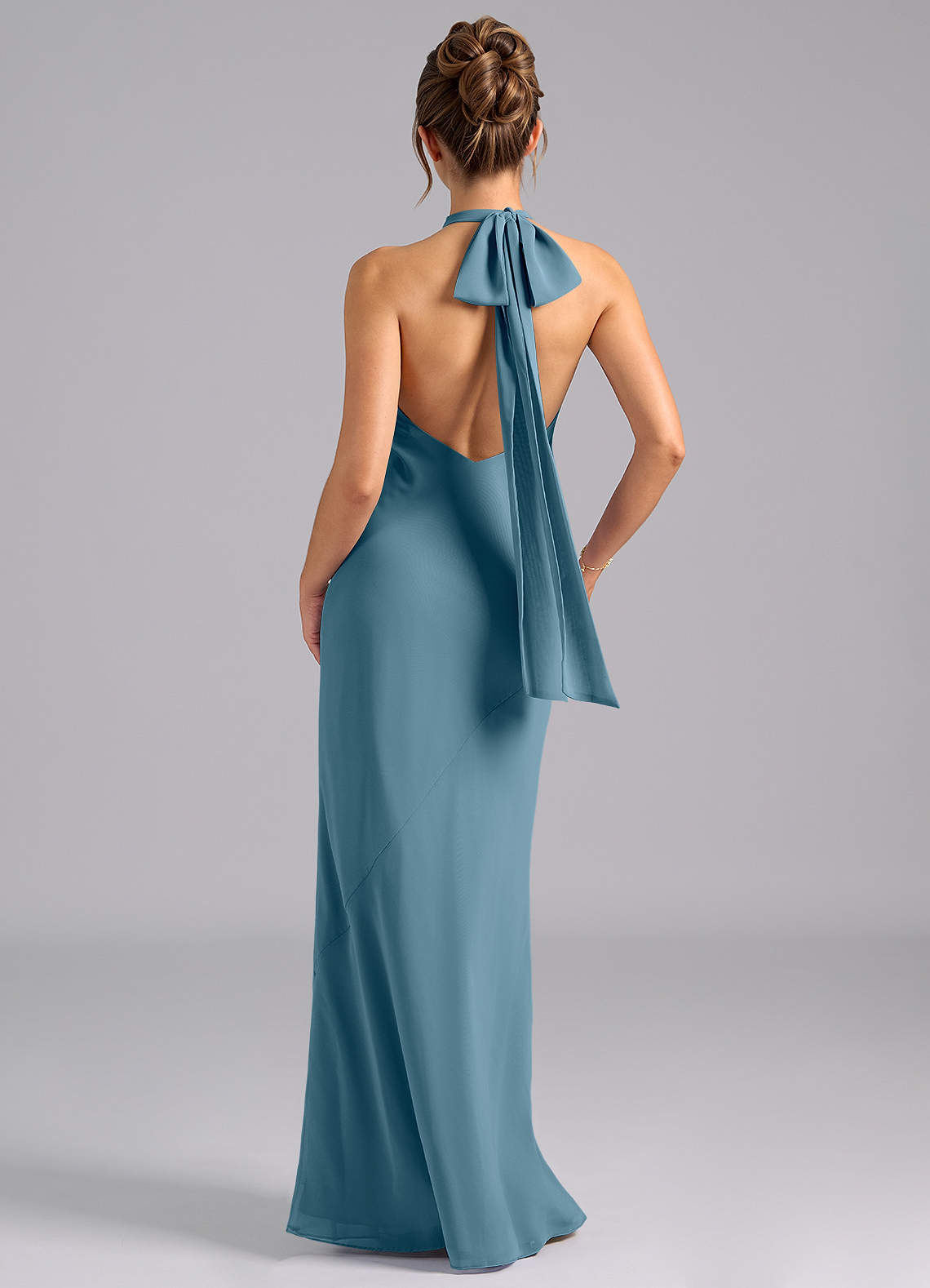 Velli Mermaid Halter Chiffon Bridesmaid Dress in Bermuda