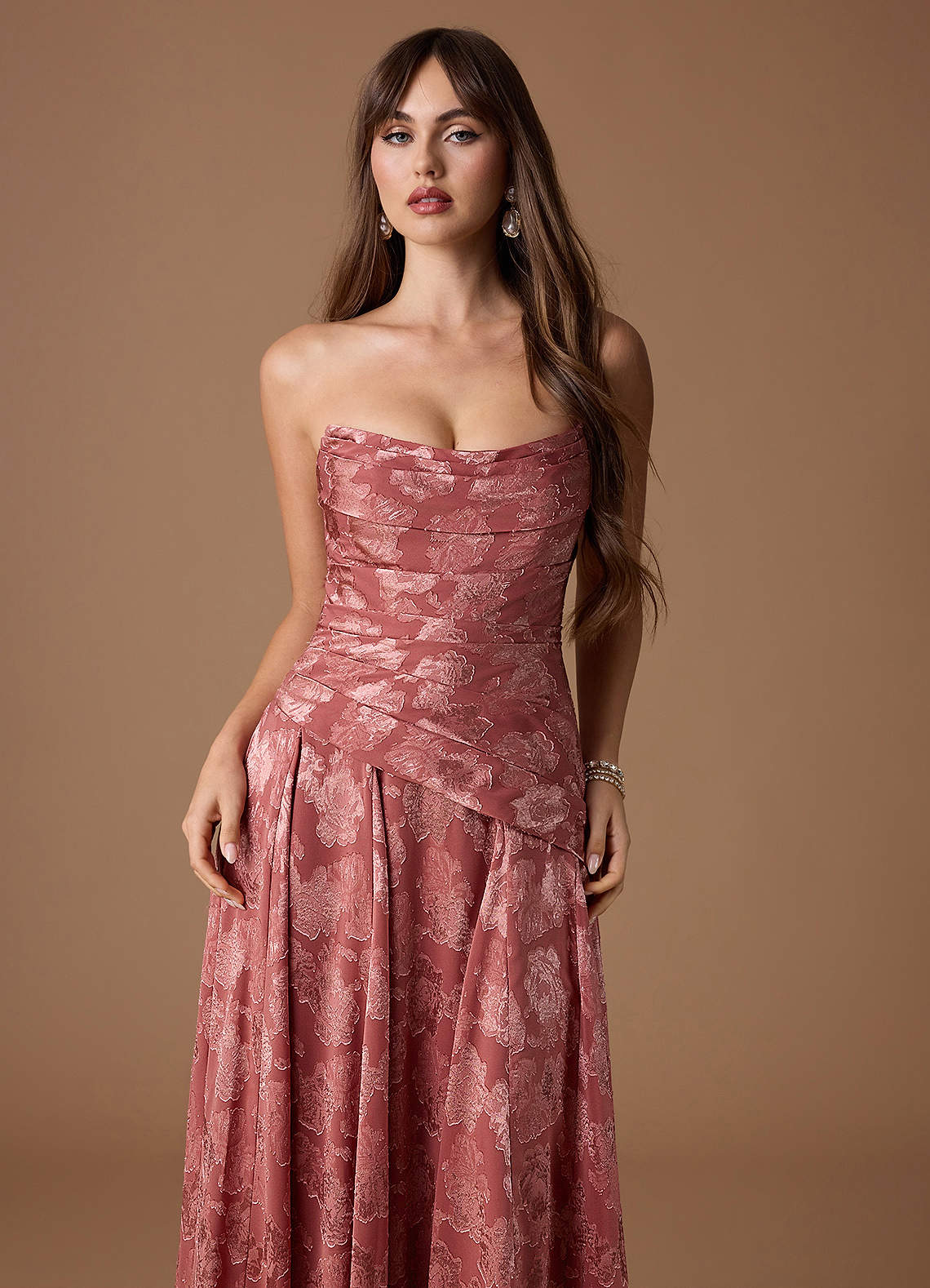 Gabriela A-Line Corset Fil Coupé Wedding Guest Dress in Vintage Rose