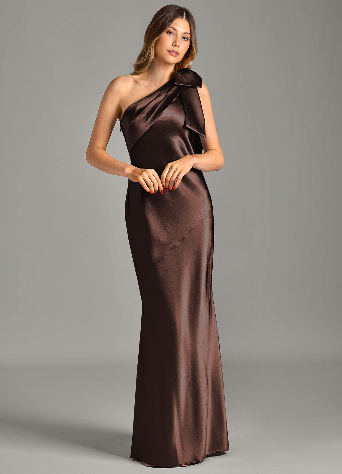 Yuanna Mermaid One-Shoulder Metallic Satin Bridesmaid Dress in Ganache
