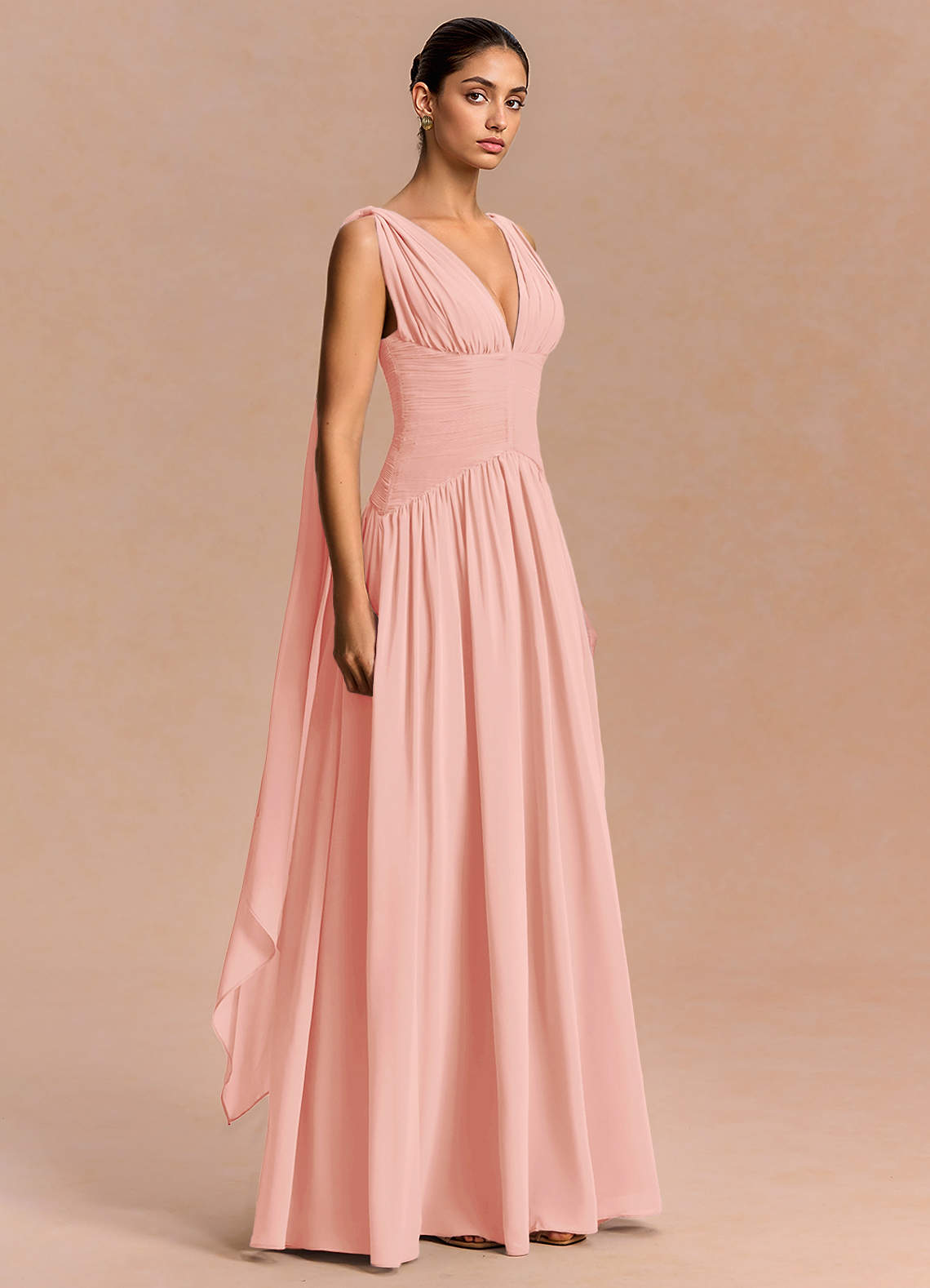 Eluney A-Line V-Neck Chiffon Evening Dress in Rosette