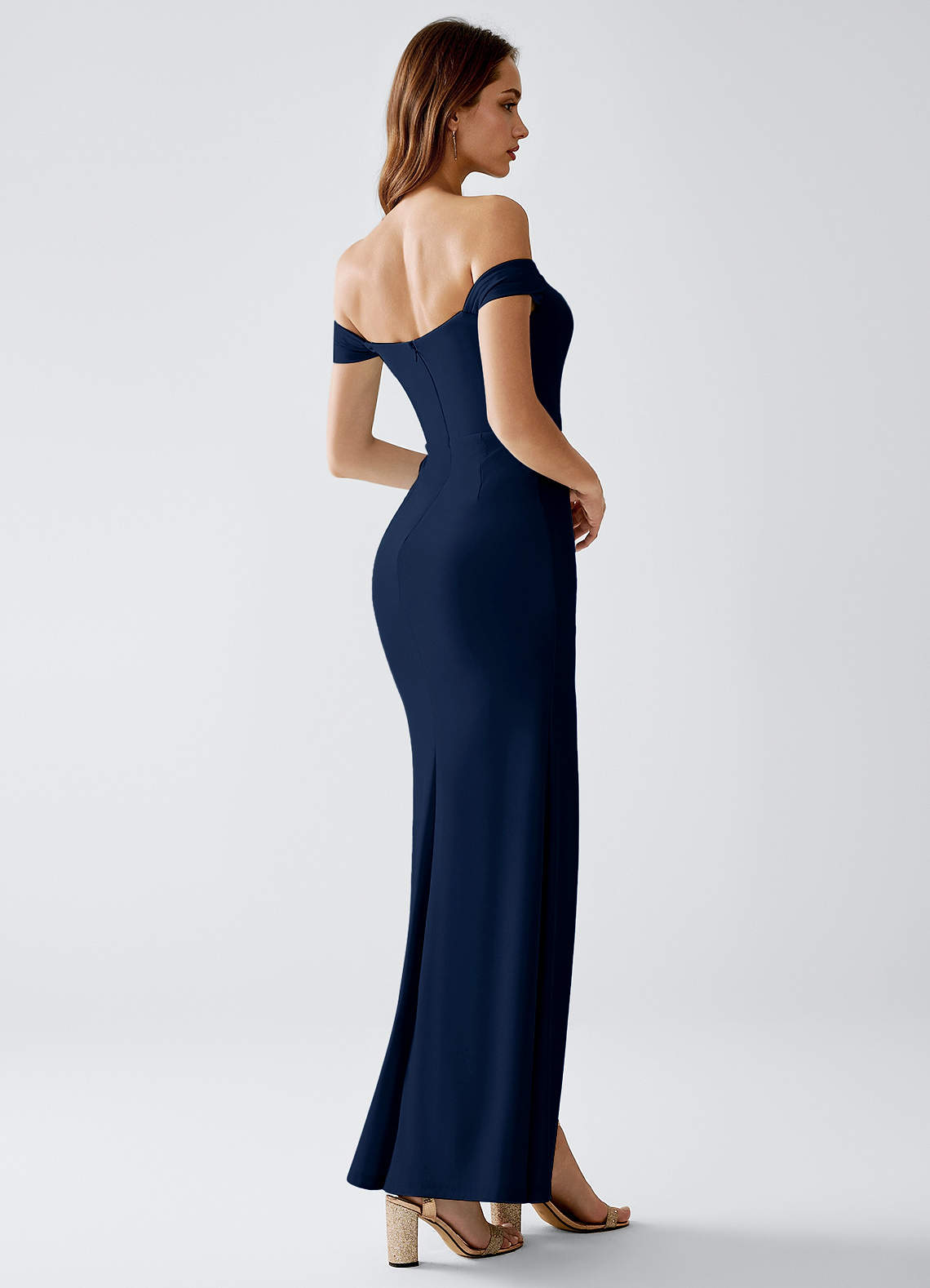 Crala Sheath Corset Stretch Knit Evening Dress in Dark Navy