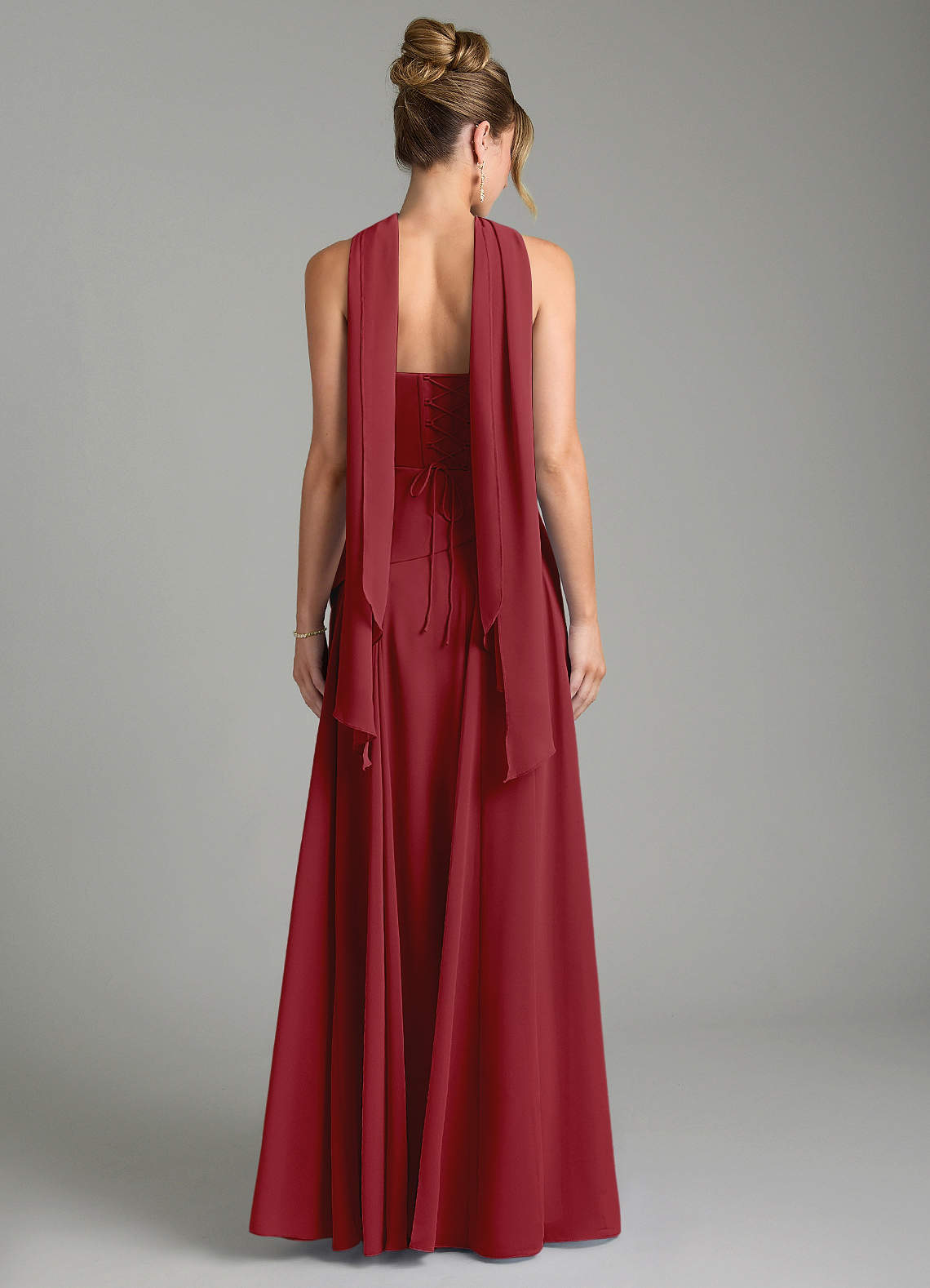 Gabriela A-Line Cowl-Neck Chiffon Bridesmaid Dress in Pomegranate