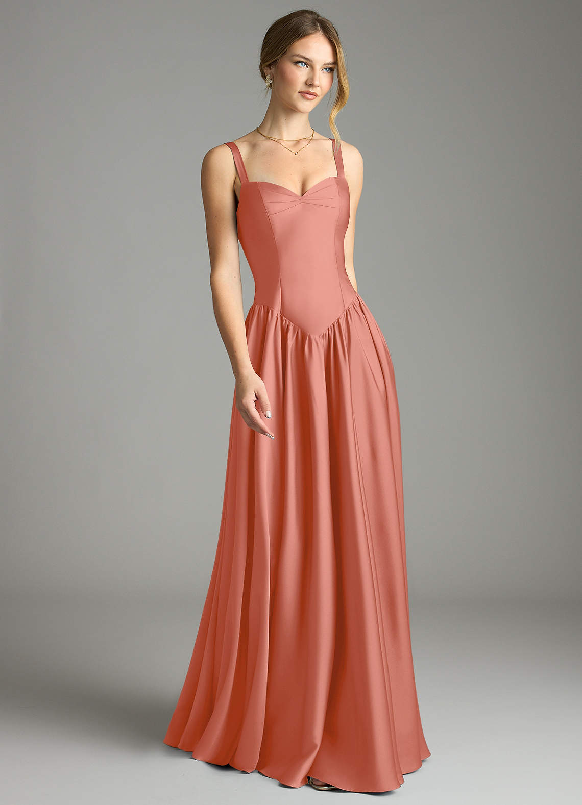 Evadina A-Line Sweetheart Stretch Satin Bridesmaid Dress in Salmon Pink