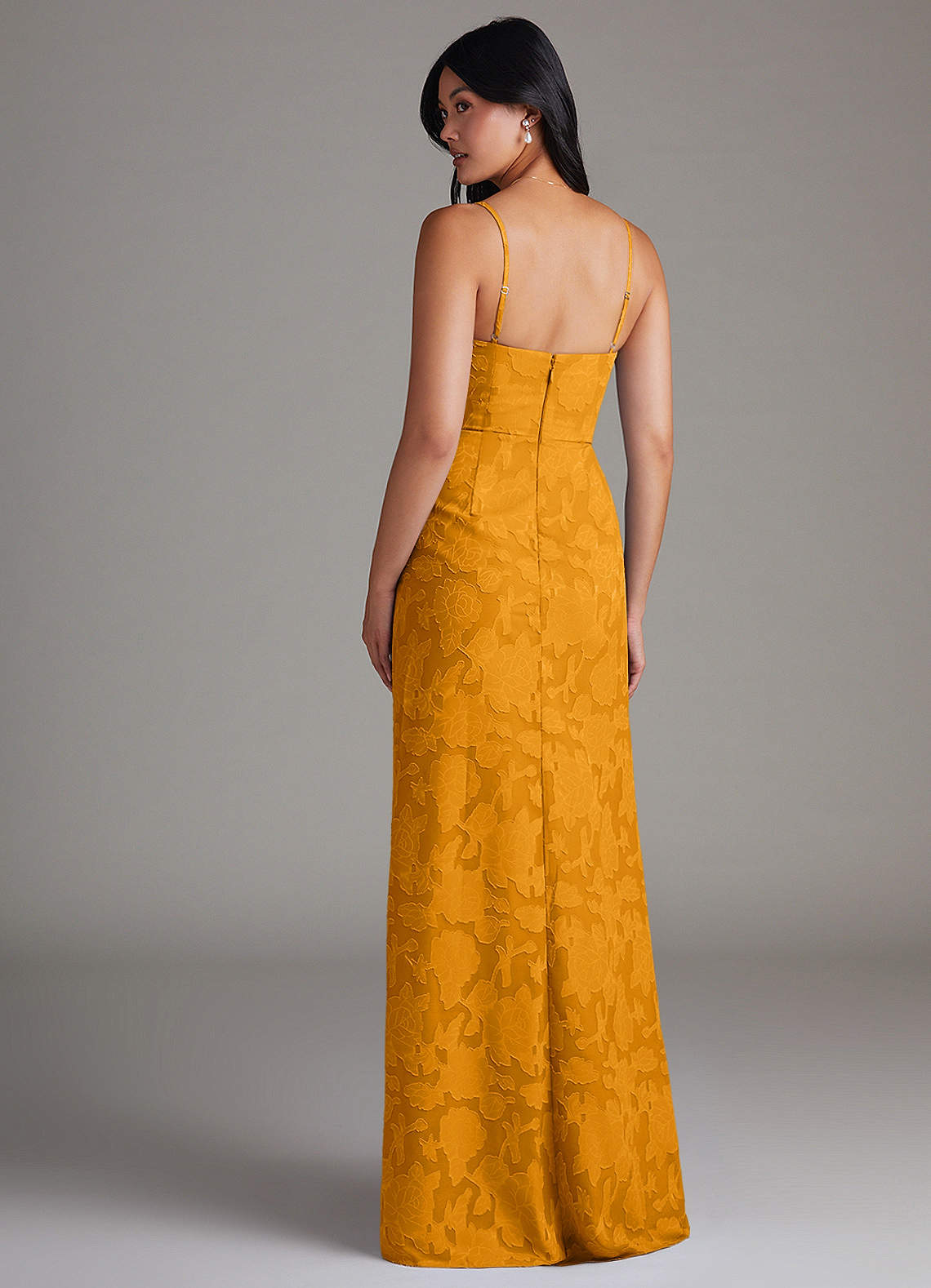Maci Sheath V-Neck Floral Burnout Bridesmaid Dress in butterscotch