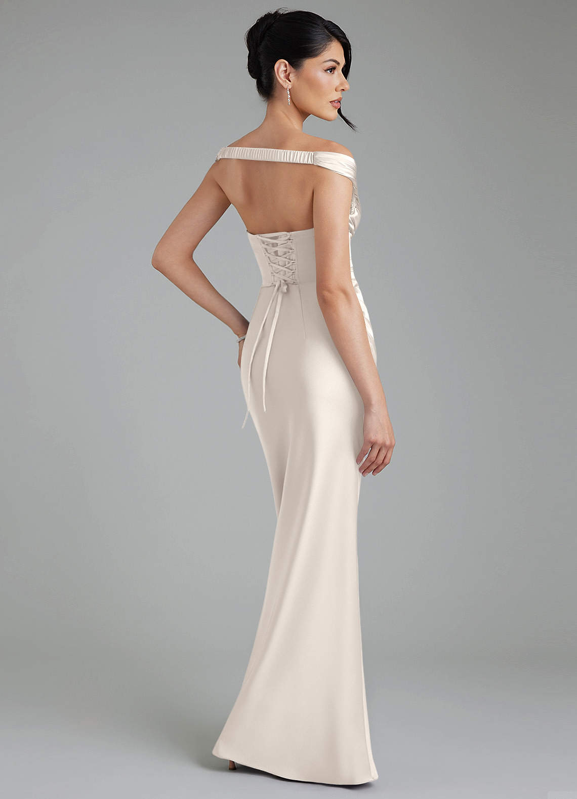 Stella Sheath V-Neck Stretch Satin Bridesmaid Dress in White Alabaster