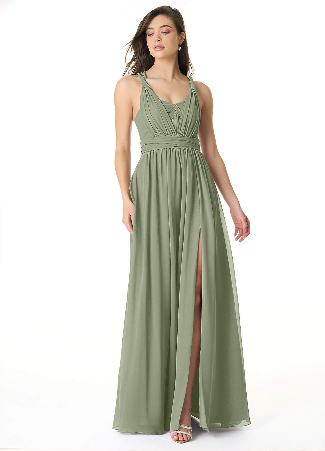 Olani A-Line V-Neck Chiffon Bridesmaid Dress in Pistachio