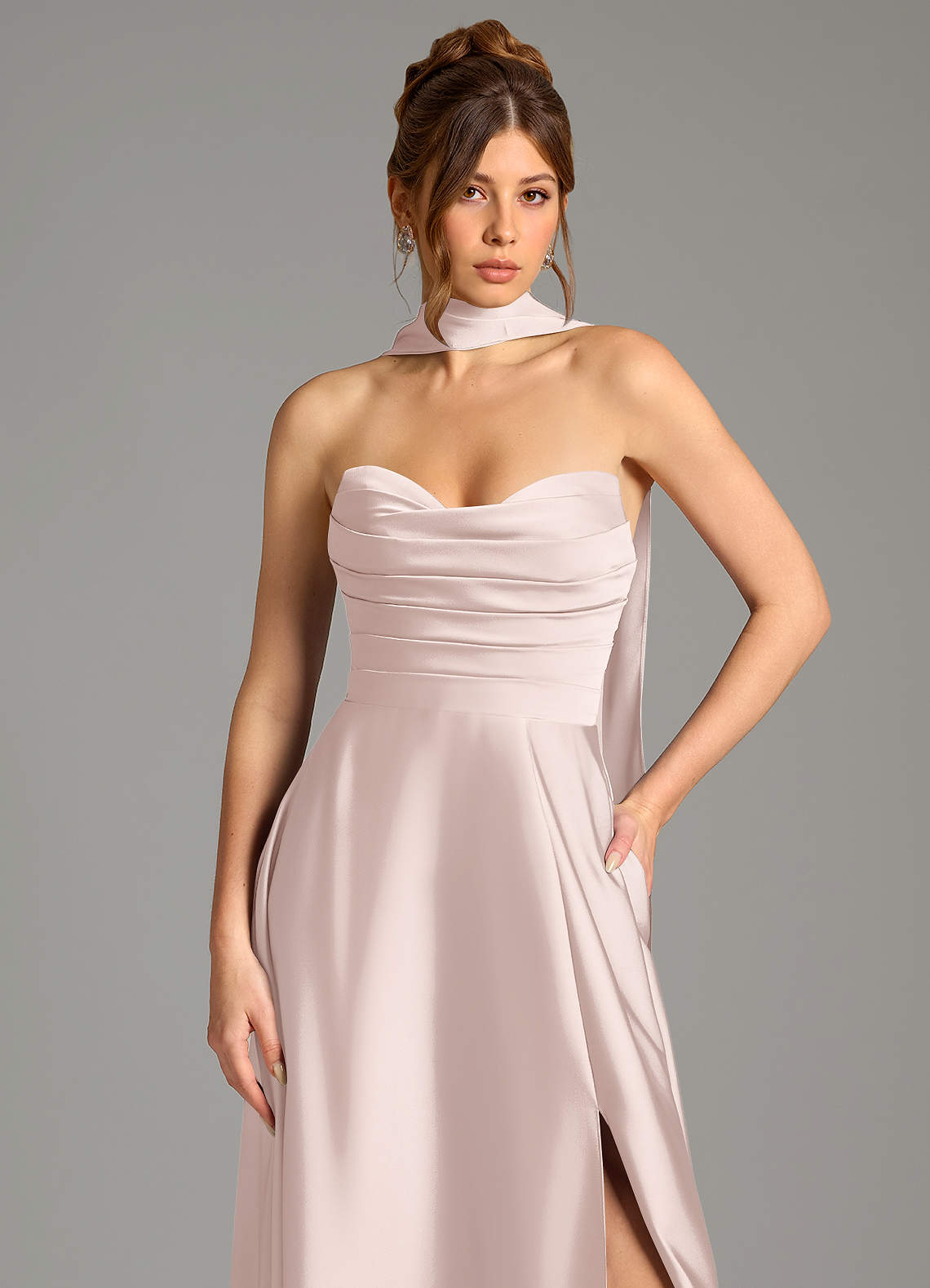 Ayla A-Line Sweetheart Stretch Satin Bridesmaid Dress in Blushing Pink