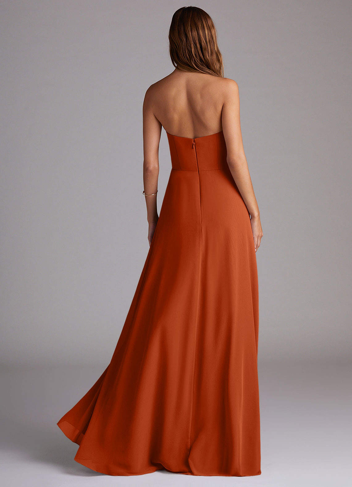 Wren A-Line Straight-Neck Chiffon Bridesmaid Dress in Burnt Orange