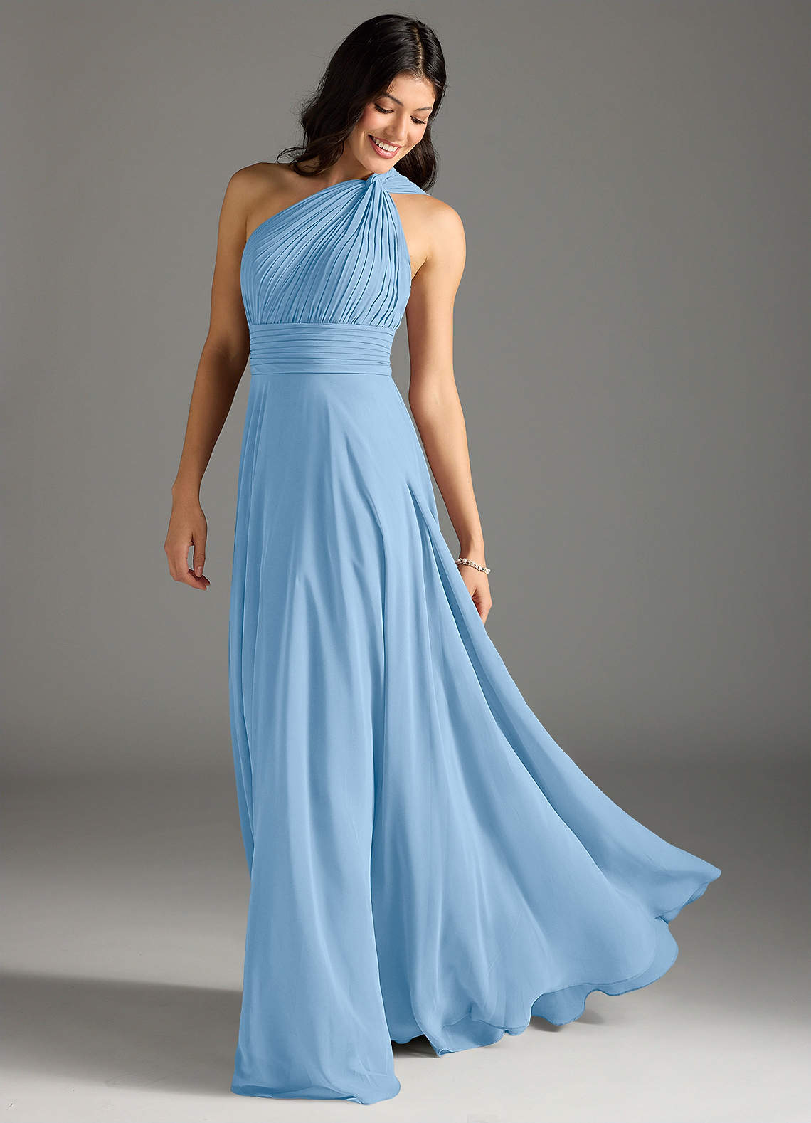 Charlize A-Line One-Shoulder Chiffon Bridesmaid Dress in Powder Blue