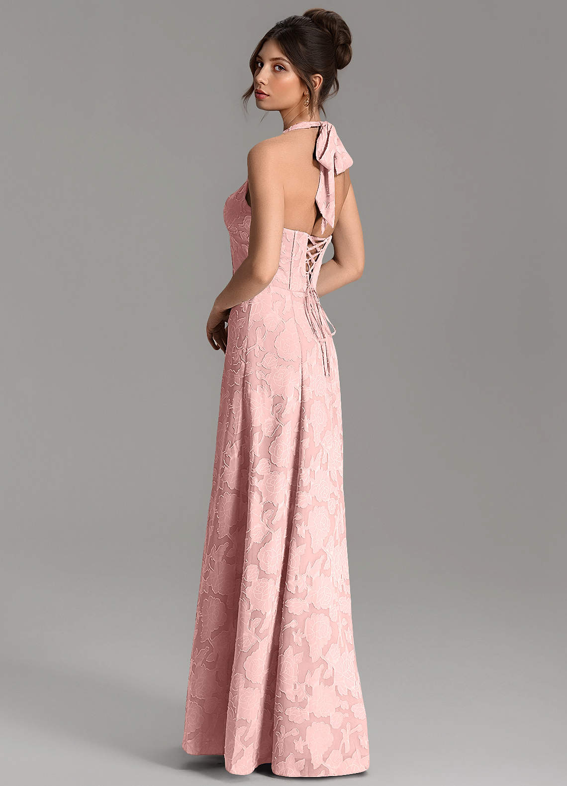 Nia A-Line V-Neck Floral Burnout Bridesmaid Dress in Powder Pink
