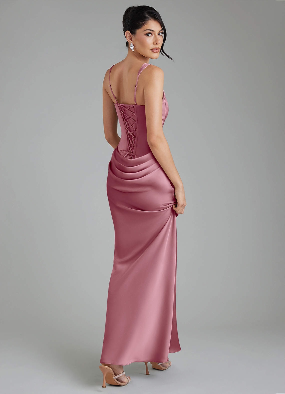 Etta Mermaid Square-Neck Stretch Satin Bridesmaid Dress in Vintage Mauve