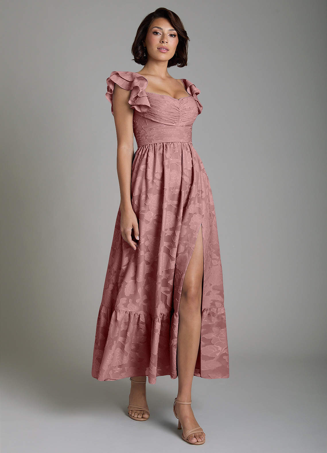 Anaya A-Line V-Neck Floral Burnout Bridesmaid Dress in dusty rose