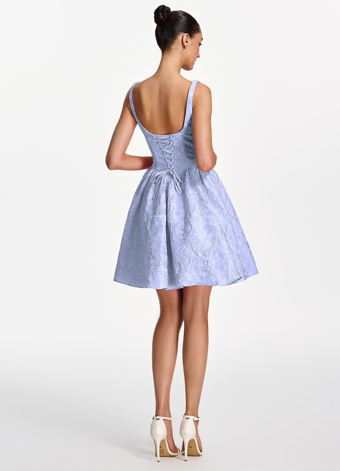 Lionelle Skater Mini Square-Neck Jacquard Prom Dress in Periwinkle - photo 6