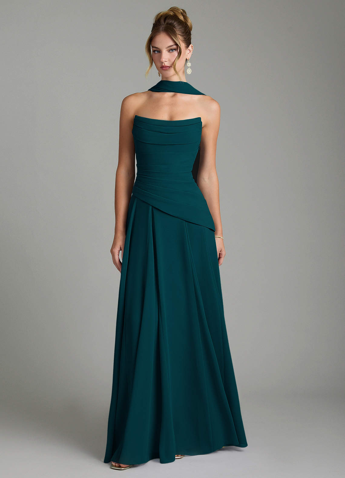 Gabriela A-Line Cowl-Neck Chiffon Bridesmaid Dress in Pine