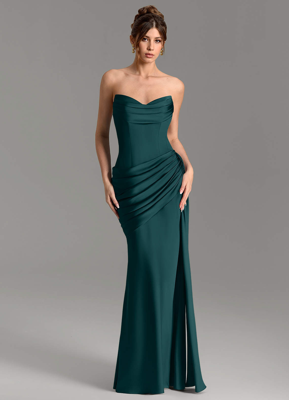 Zorah Mermaid Sweetheart Stretch Satin Bridesmaid Dress in Pine