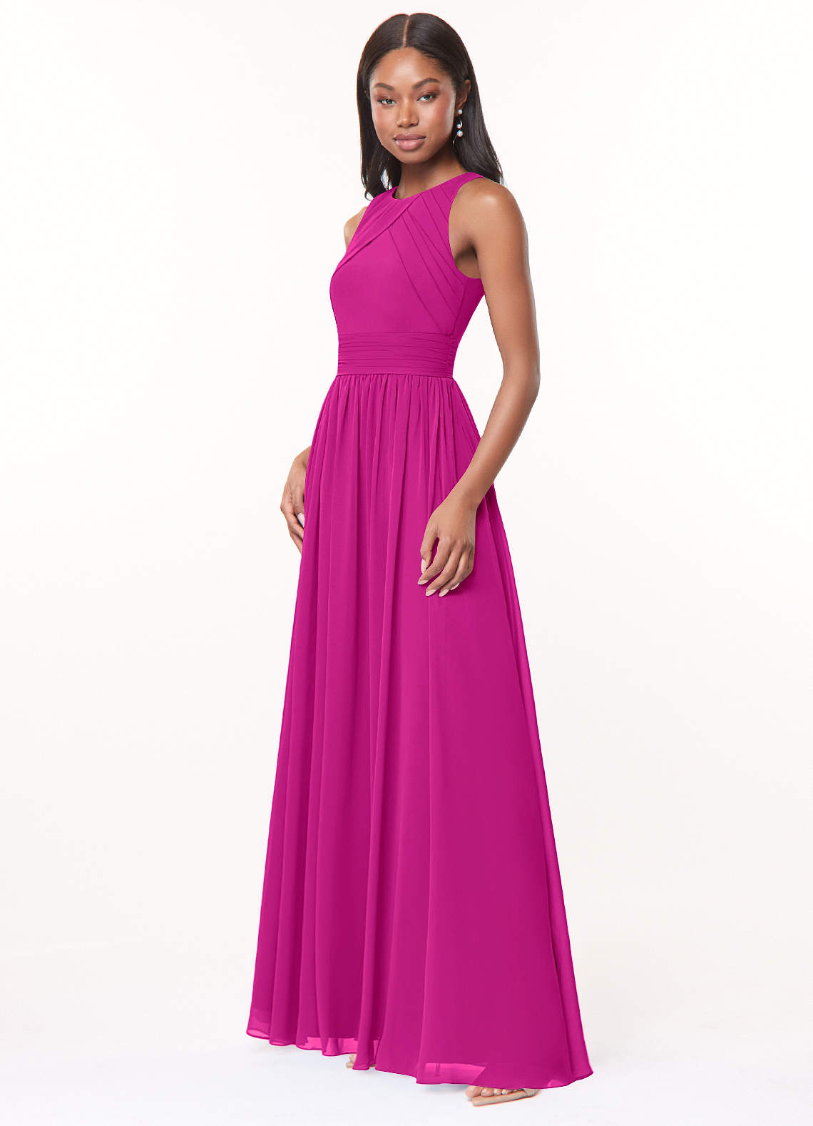 Harper A-Line Scoop-Neck Chiffon Bridesmaid Dress in Fuchsia