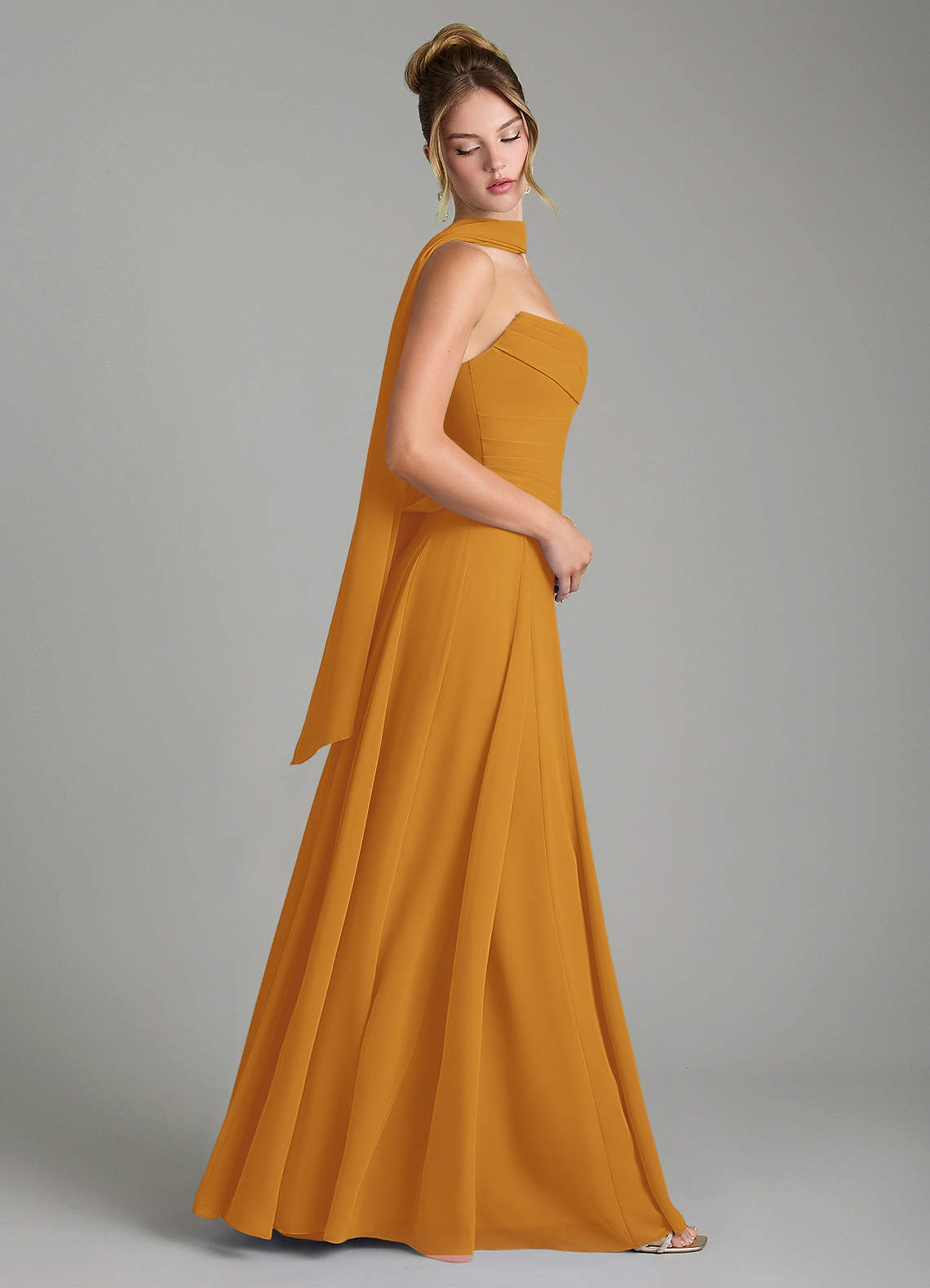 Gabriela A-Line Cowl-Neck Chiffon Bridesmaid Dress in butterscotch