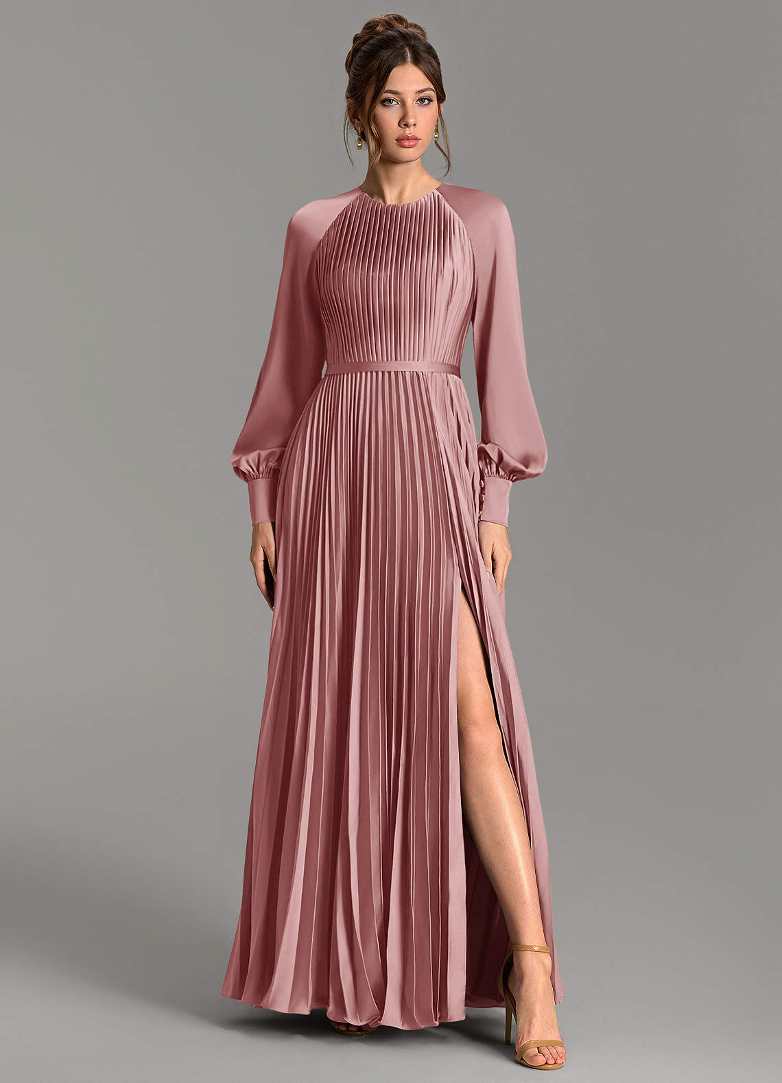 Grayson A-Line Scoop-Neck Stretch Satin Bridesmaid Dress in dusty rose