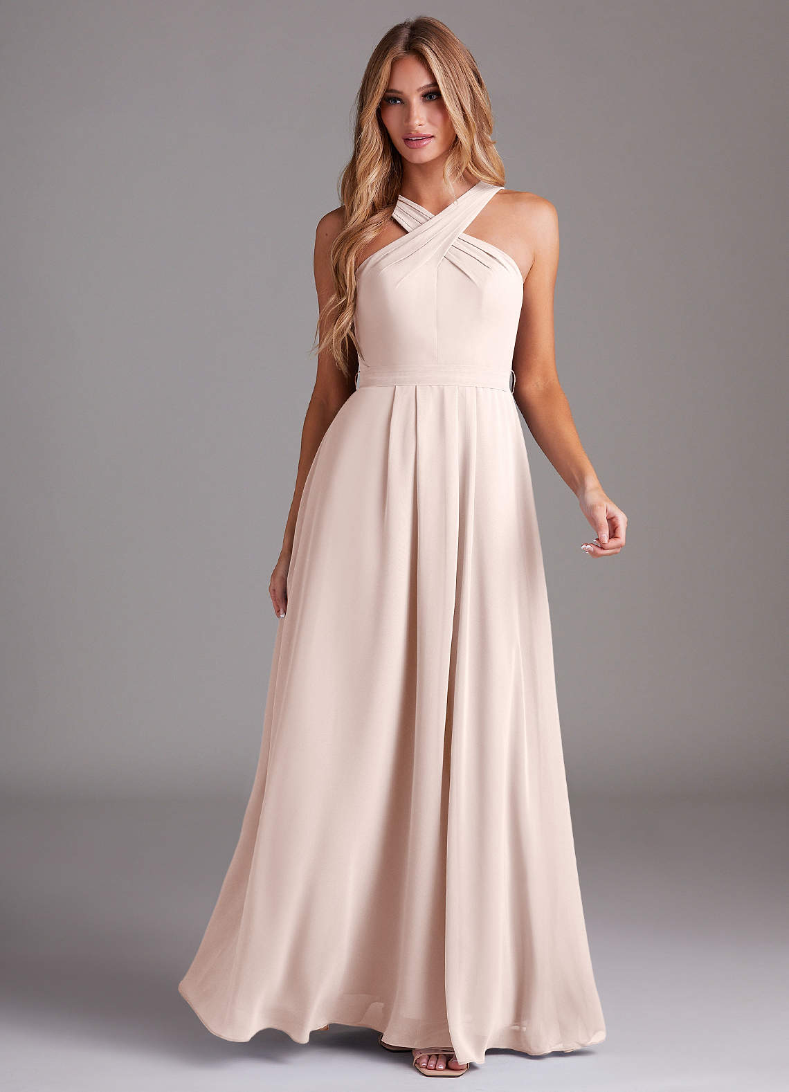 Dixie A-Line Halter Chiffon Bridesmaid Dress in Rose Petal