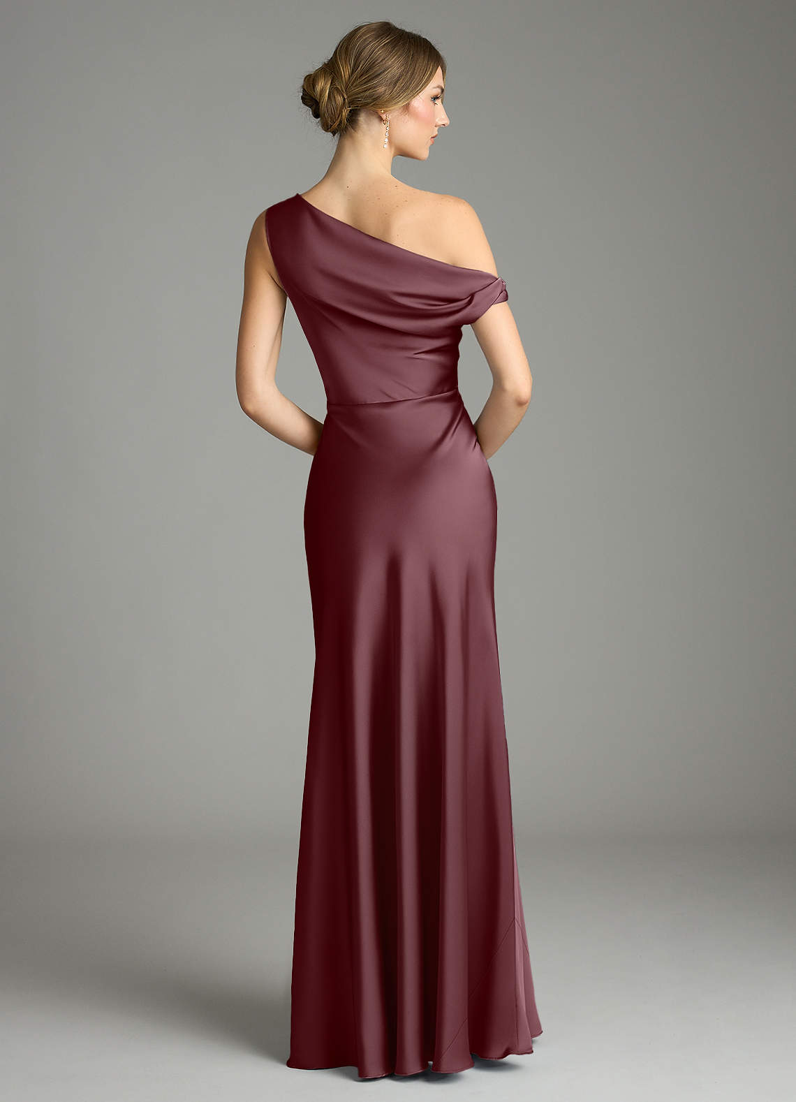Emerson Mermaid One-Shoulder Stretch Satin Bridesmaid Dress in Sangria