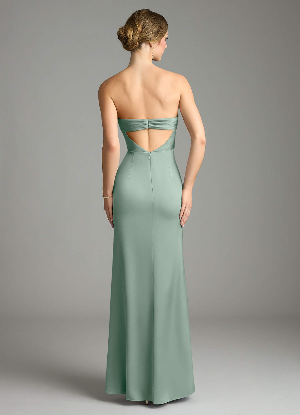 Leonis Mermaid Cowl-Neck Stretch Satin Bridesmaid Dress in Agave