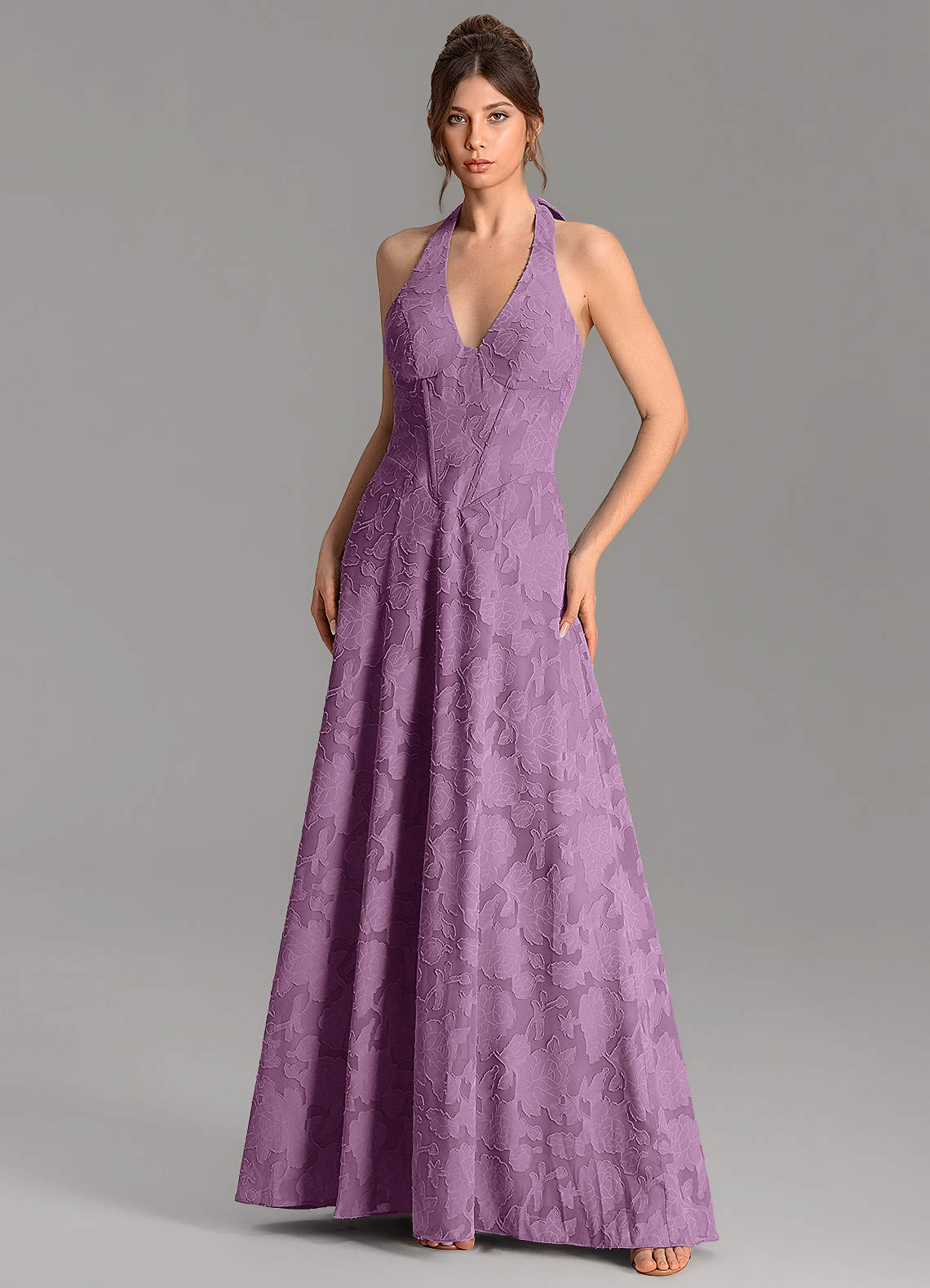 Nia A-Line V-Neck Floral Burnout Bridesmaid Dress in Wisteria