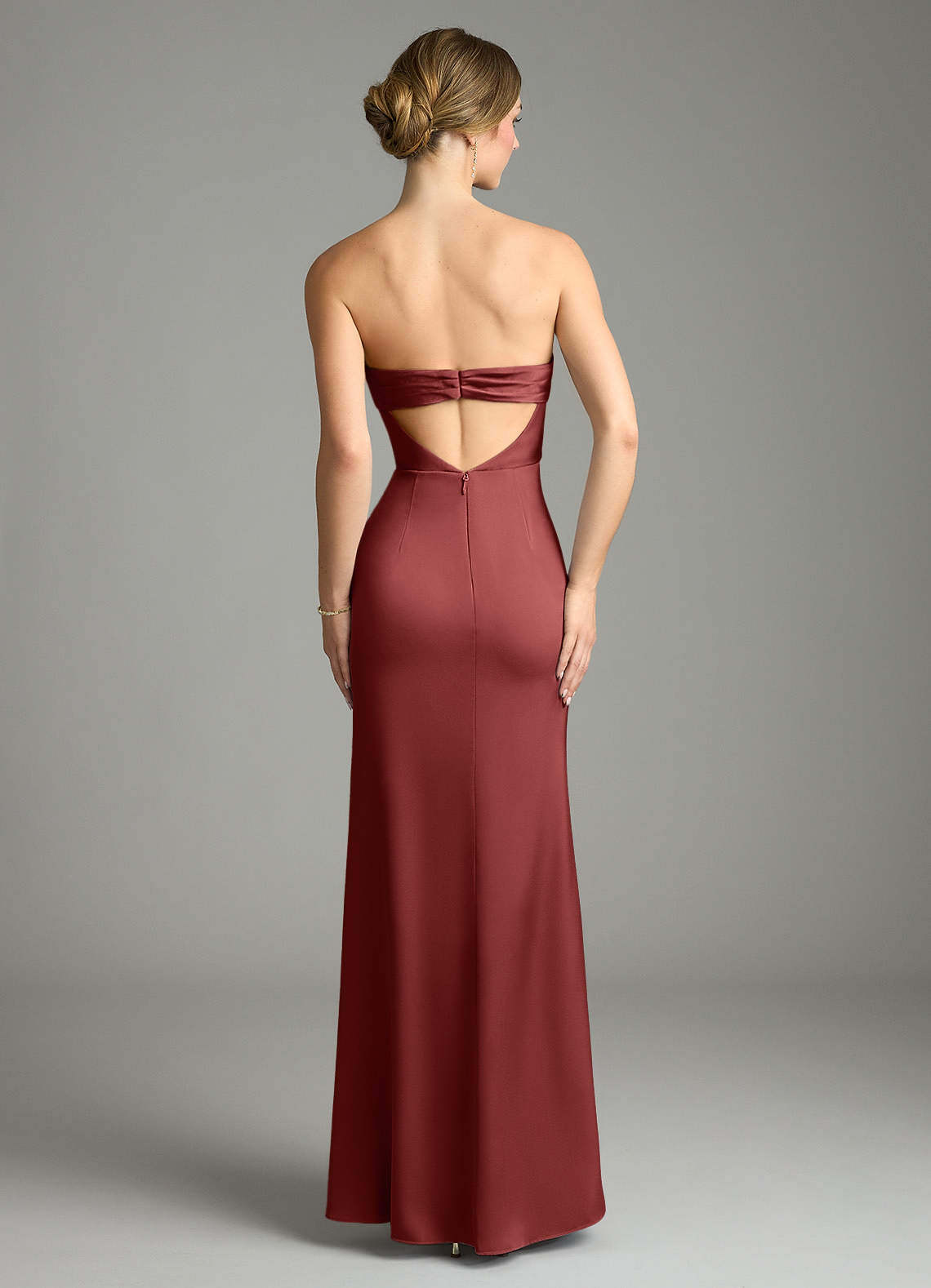 Leonis Mermaid Cowl-Neck Stretch Satin Bridesmaid Dress in Terracotta