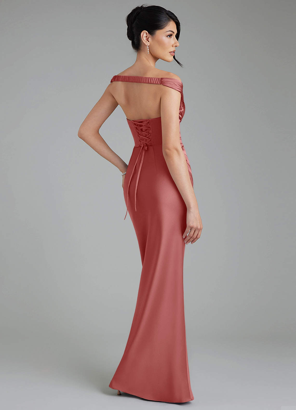 Stella Sheath V-Neck Stretch Satin Bridesmaid Dress in Antique Rose