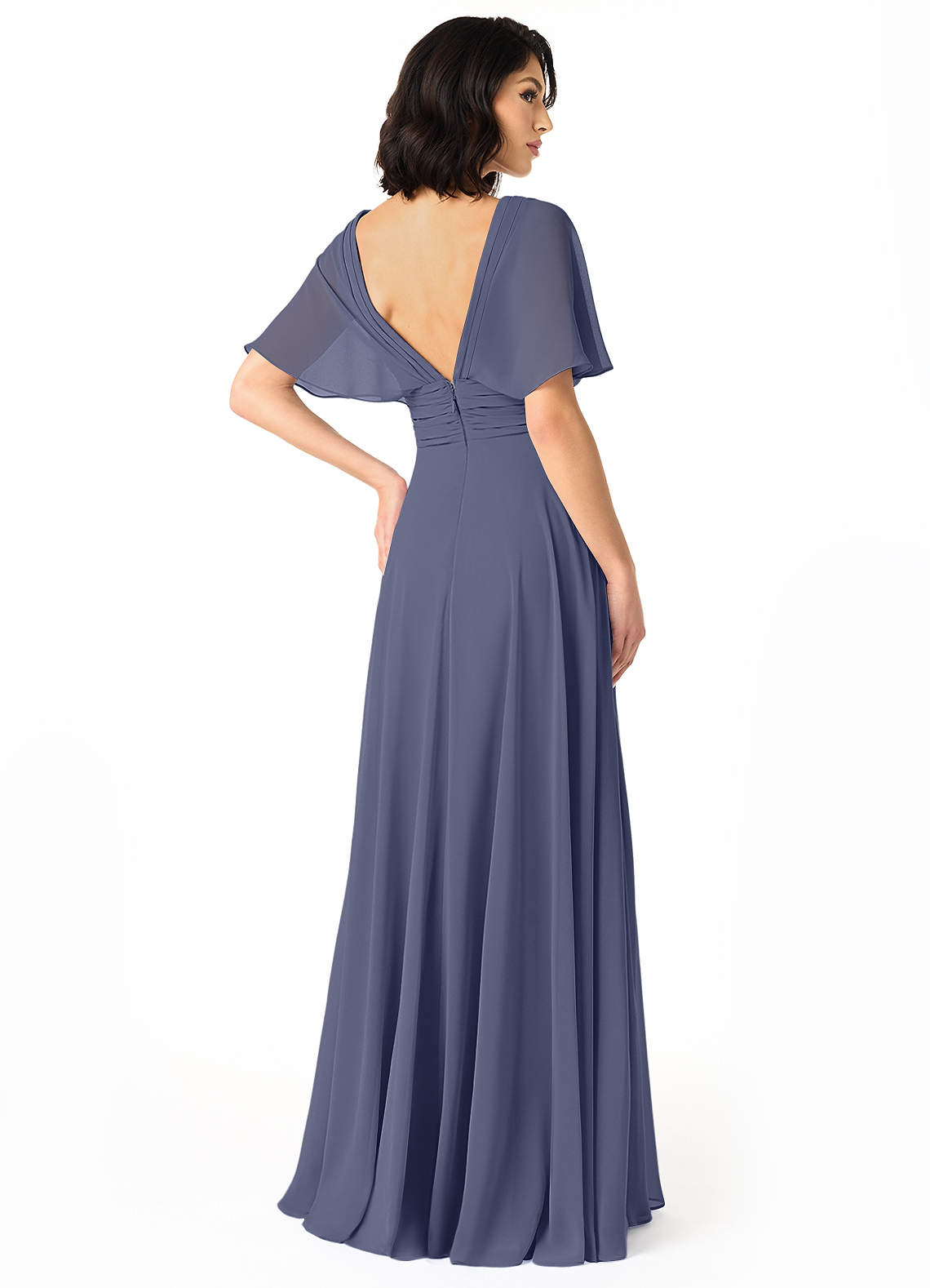Pamela A-Line V-Neck Chiffon Bridesmaid Dress in Stormy