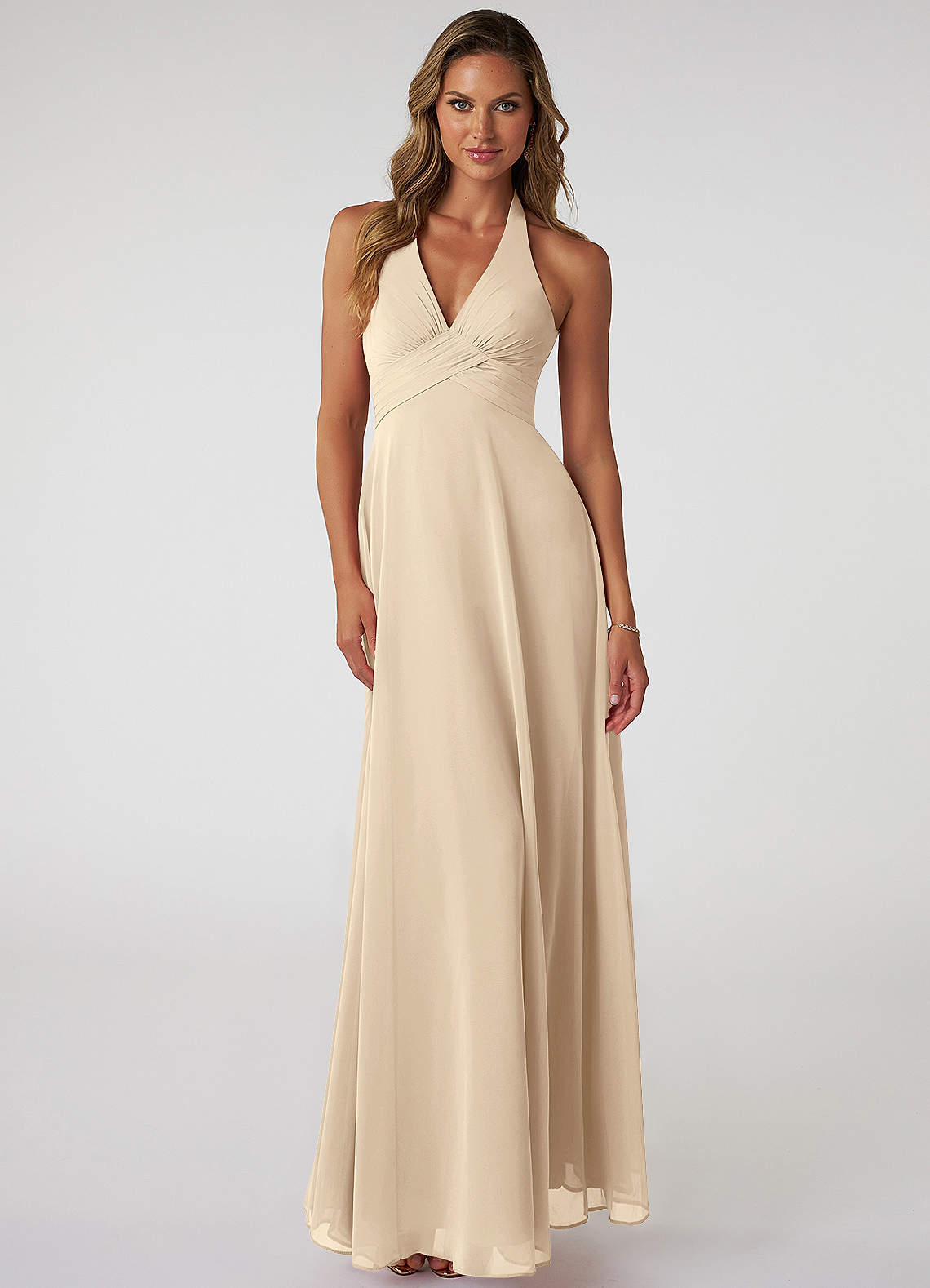 Tessie A-Line V-Neck Chiffon Bridesmaid Dress in Champagne