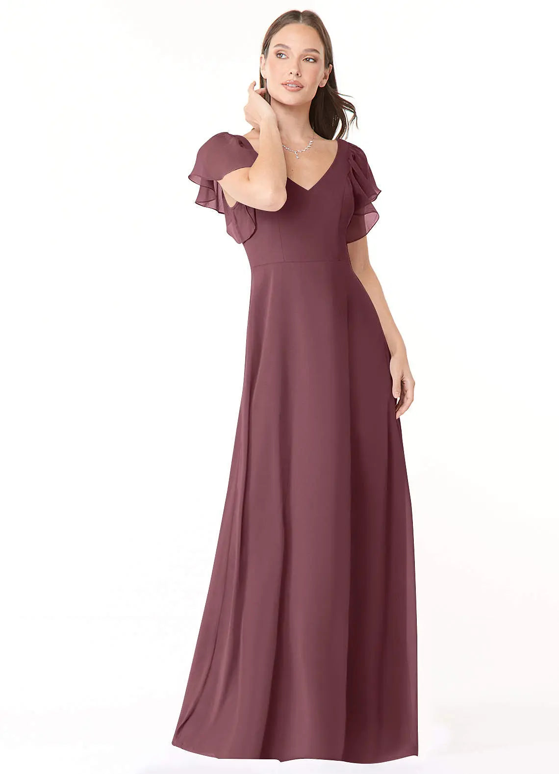 Syenna A-Line V-Neck Chiffon Bridesmaid Dress in Sangria