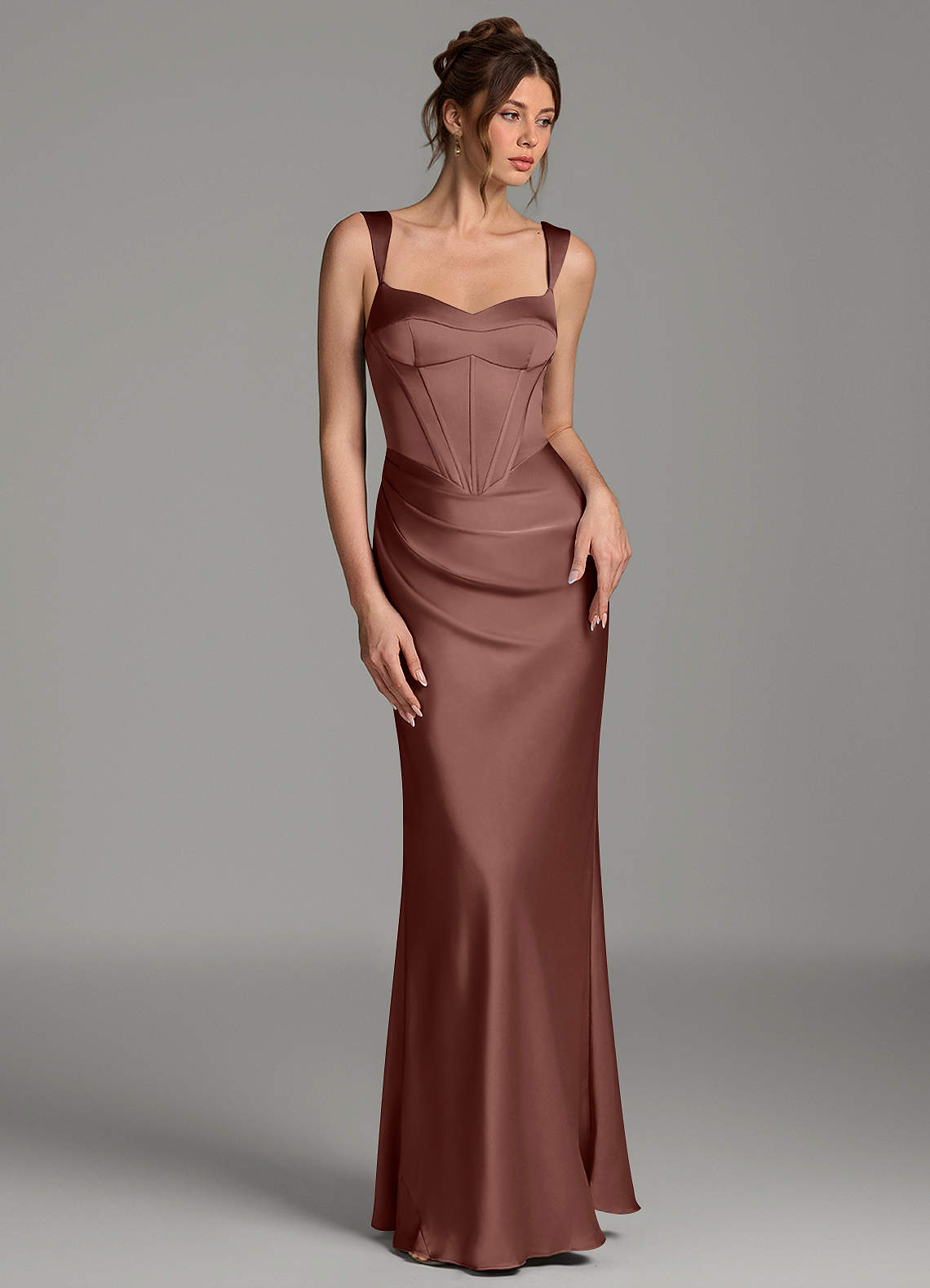 Mela Sheath Sweetheart Stretch Satin Bridesmaid Dress in Espresso