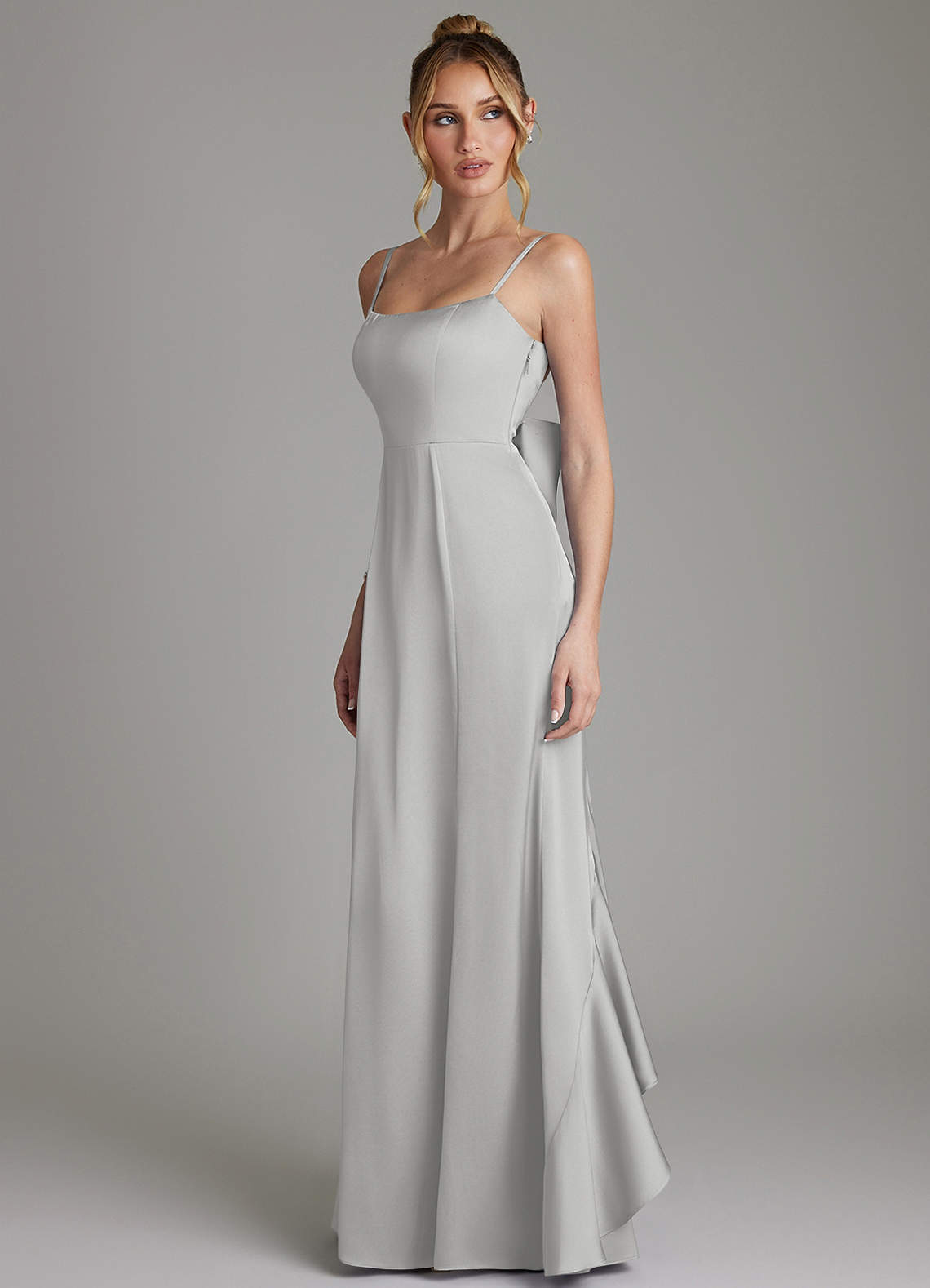 Zherra Mermaid Scoop-Neck Stretch Satin Bridesmaid Dress in Silver