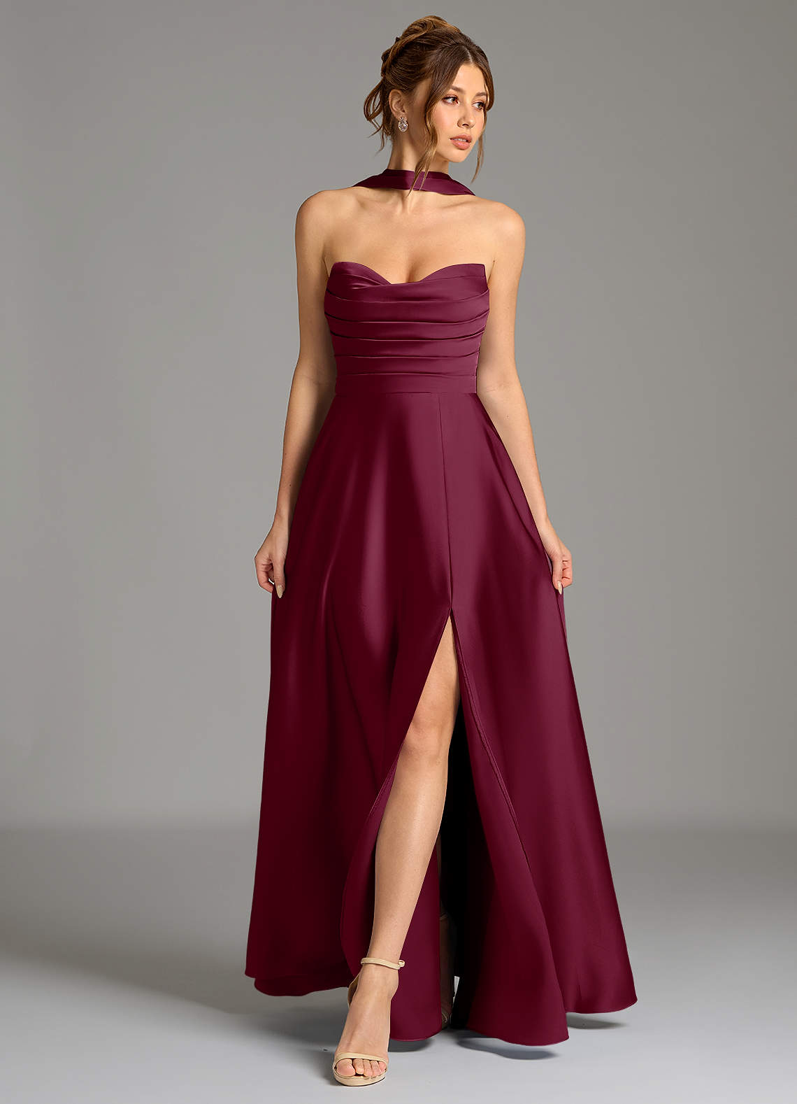 Ayla A-Line Sweetheart Stretch Satin Bridesmaid Dress in Mulberry