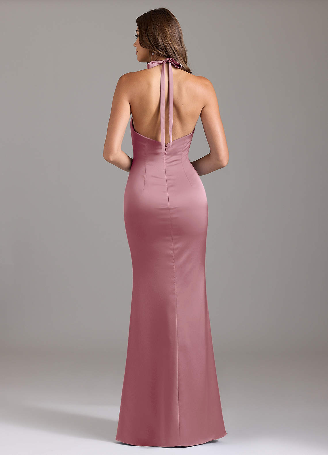 Valerie Mermaid V-Neck Stretch Satin Bridesmaid Dress in Vintage Mauve