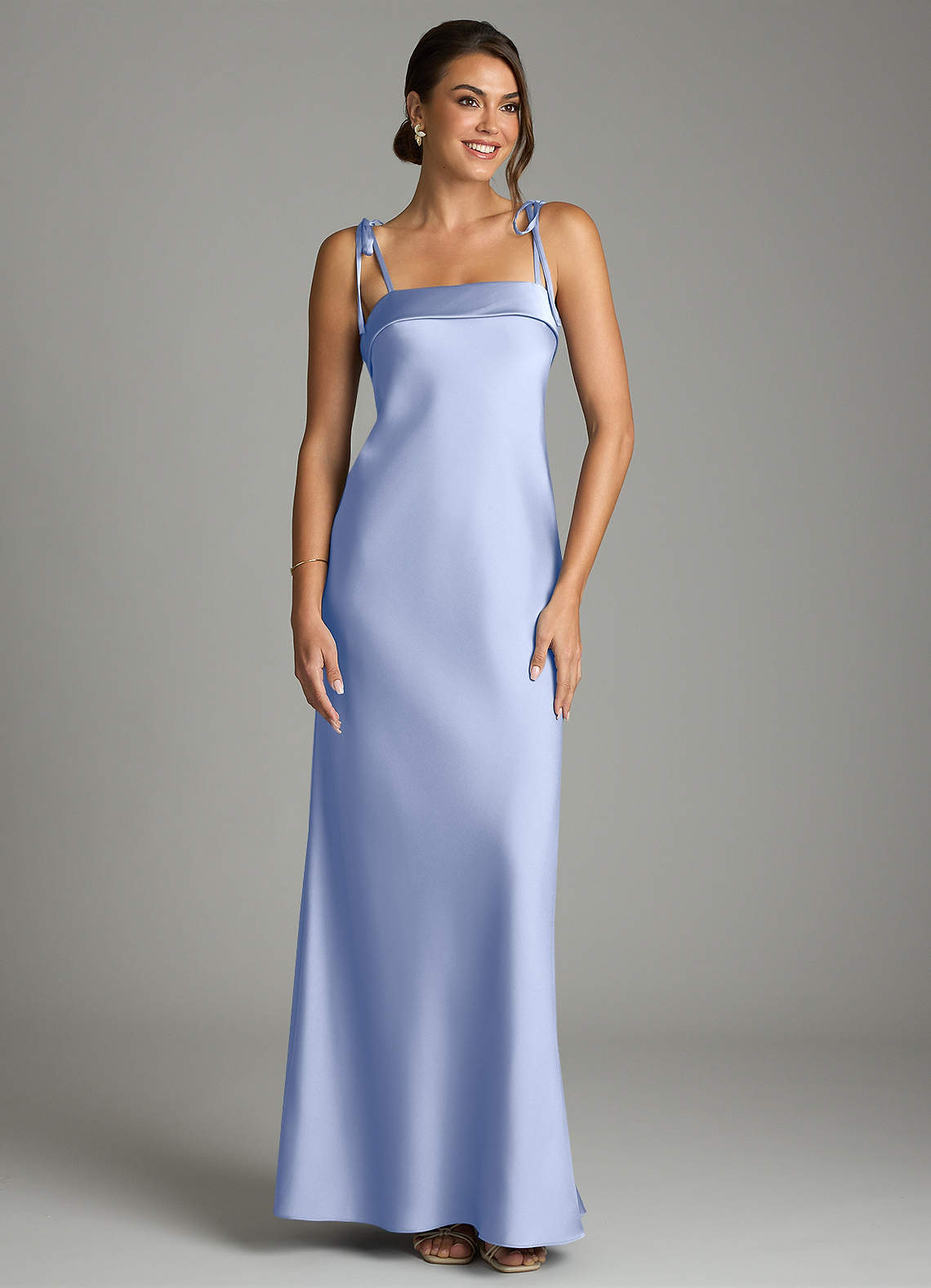Ellia Sheath Straight-Neck Stretch Satin Bridesmaid Dress in Ice