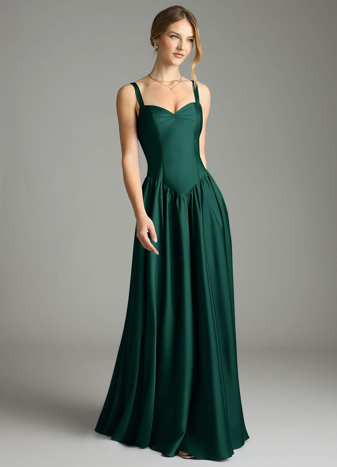 Evadina A-Line Sweetheart Stretch Satin Bridesmaid Dress in Emerald