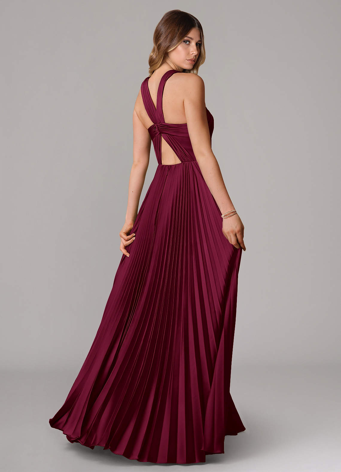 Afra A-Line Halter-Neck Stretch Satin Bridesmaid Dress in Burgundy