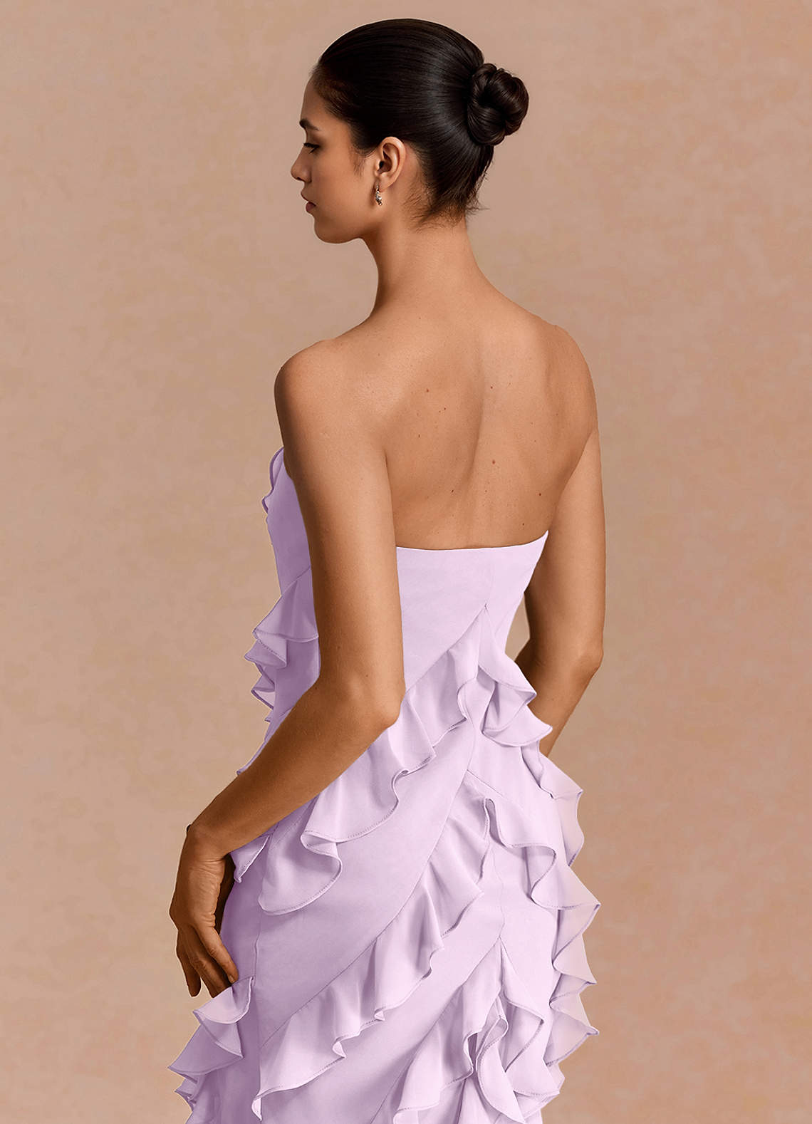 Eira A-Line Ruffle Chiffon Evening Dress in Frosted Lilac