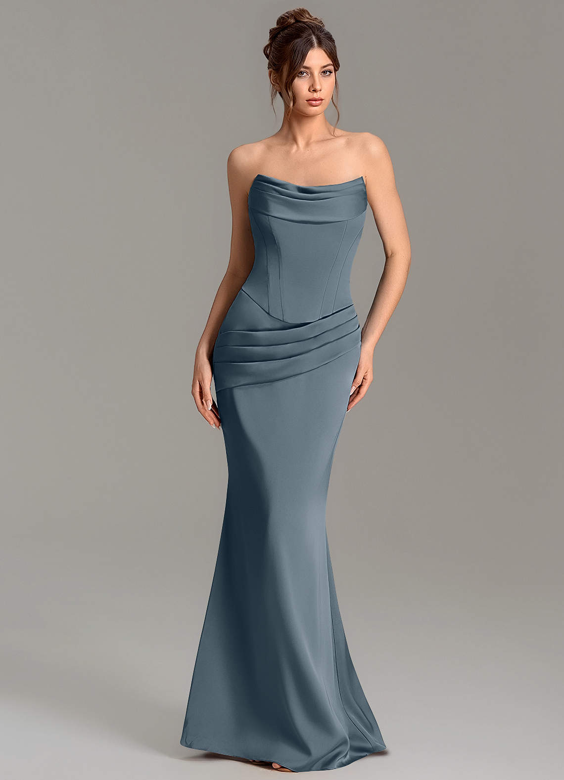 Adrienne Mermaid Cowl-Neck Stretch Satin Bridesmaid Dress in Twilight