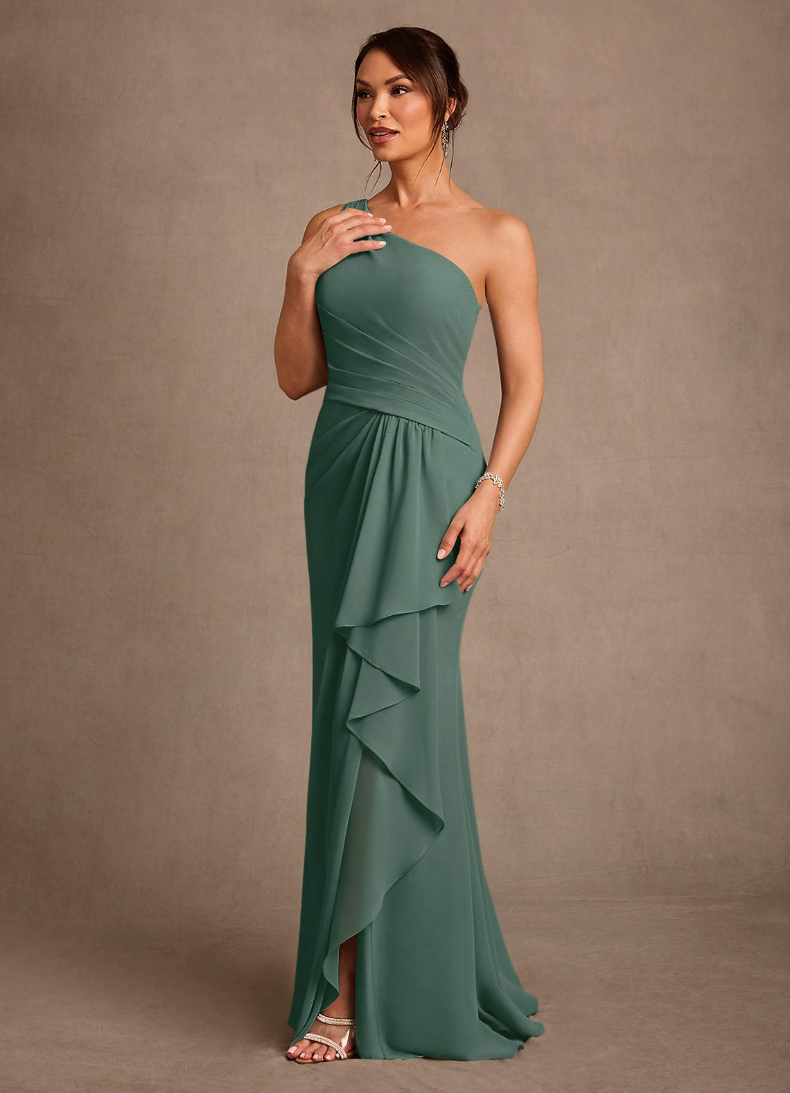Floy Sheath One-Shoulder Chiffon Mother of the Bride Dress in Sea Moss