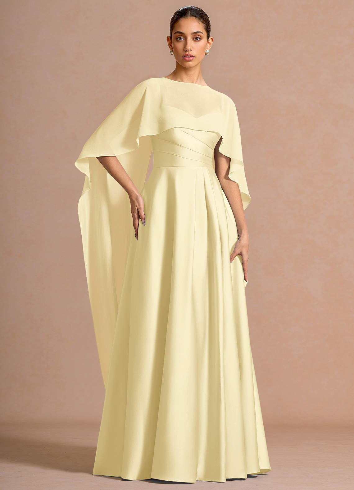 Nancy A-Line V-Neck Stretch Satin and Chiffon Evening Dress in Sky Blue
